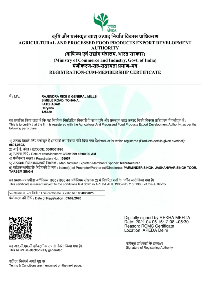 APEDA-Registered Basmati Rice Exporter from India